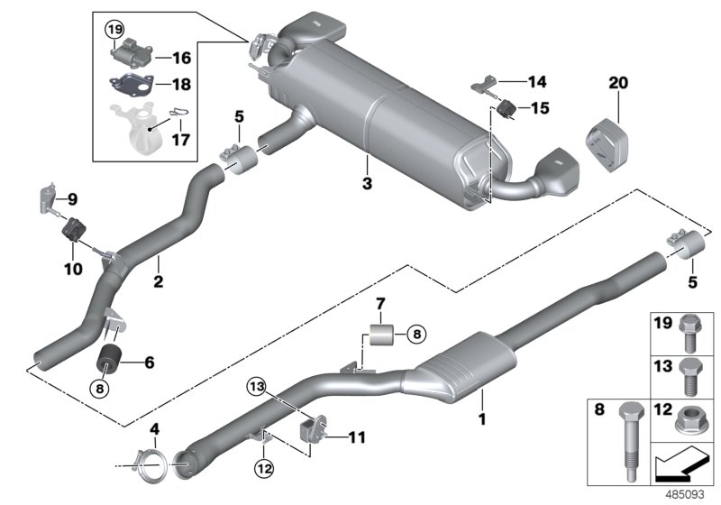 Exhaust system, rear