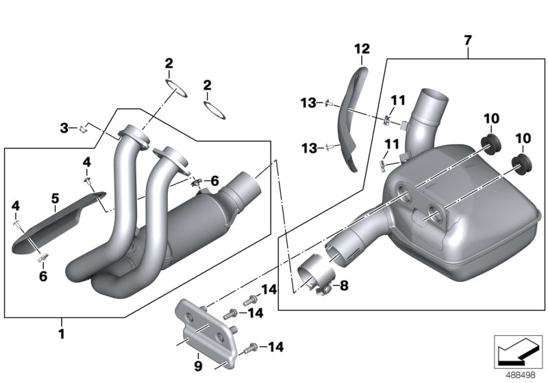 Exhaust manifold with front silencer