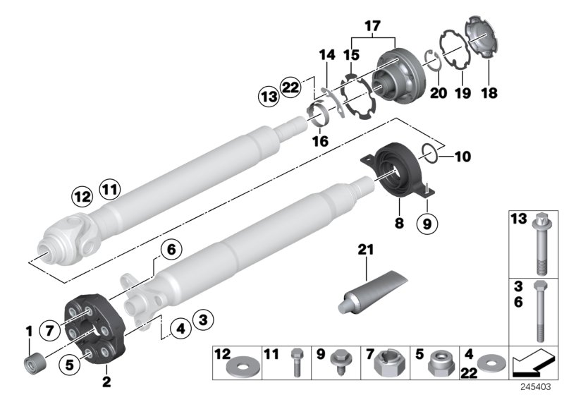 Drive shaft-cen.bearing-const.vel.joint