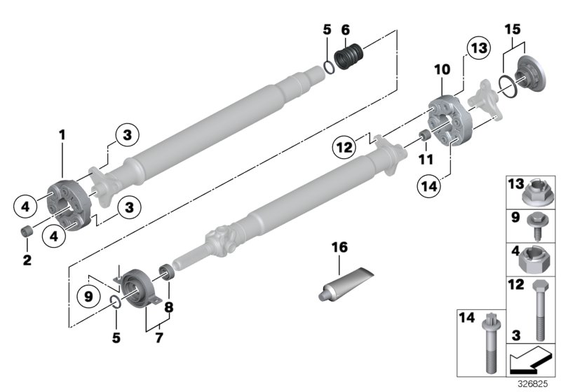 Flexible discs/centre mount/insert nut