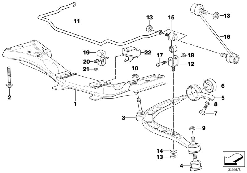 Front axle support/wishbone/stabilizer