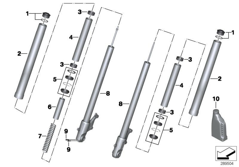 Telescopic fork, single parts