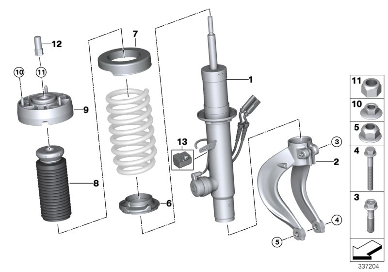 Spring strut, front VDC / mounting parts