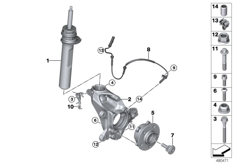 Front Spring strut/Carrier/Wheel bearing