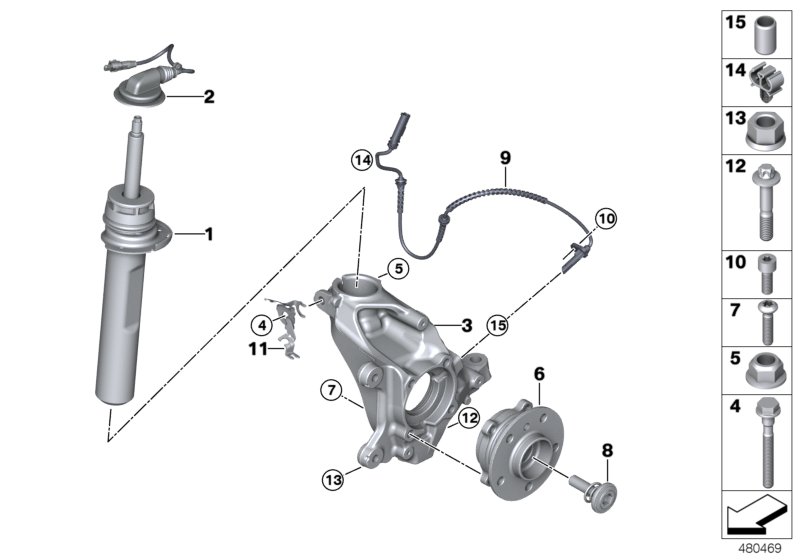 Spring strut, front VDC / mounting parts