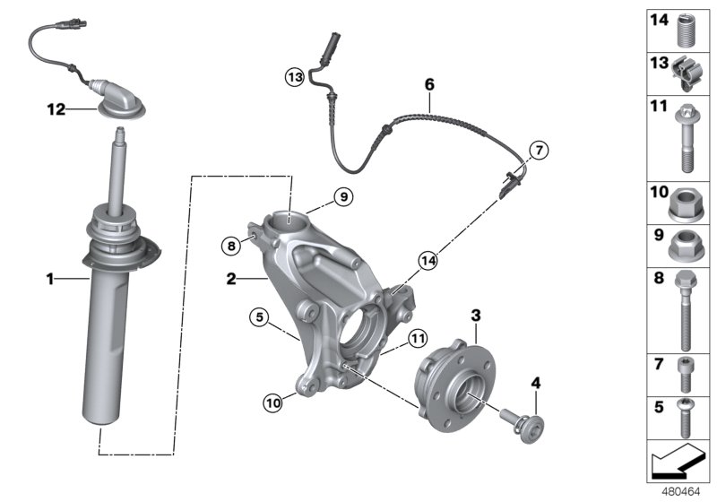 Spring strut, front VDC / mounting parts