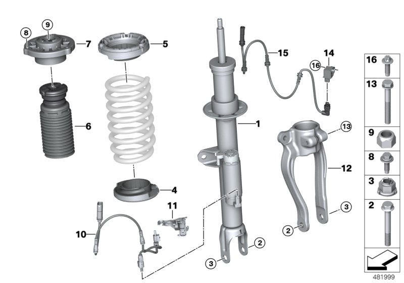 Spring strut, front VDC / mounting parts