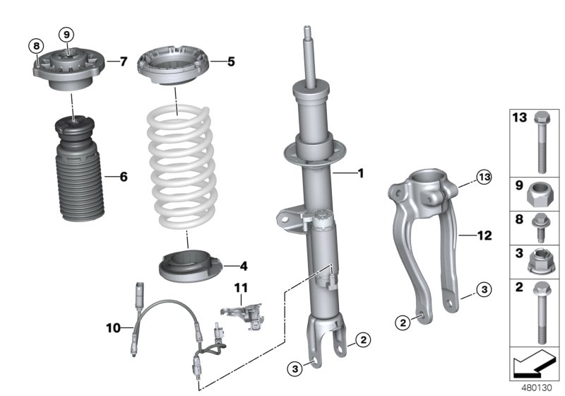 Spring strut, front VDC / mounting parts
