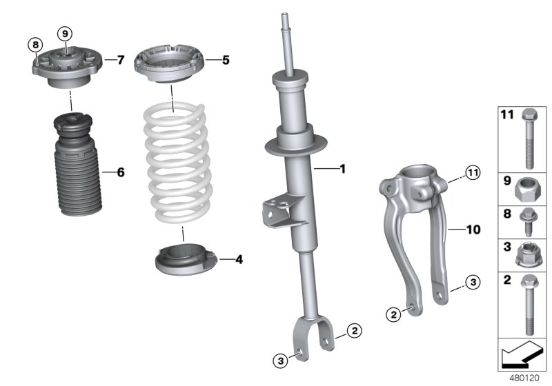 Spring strut, front VDC / mounting parts