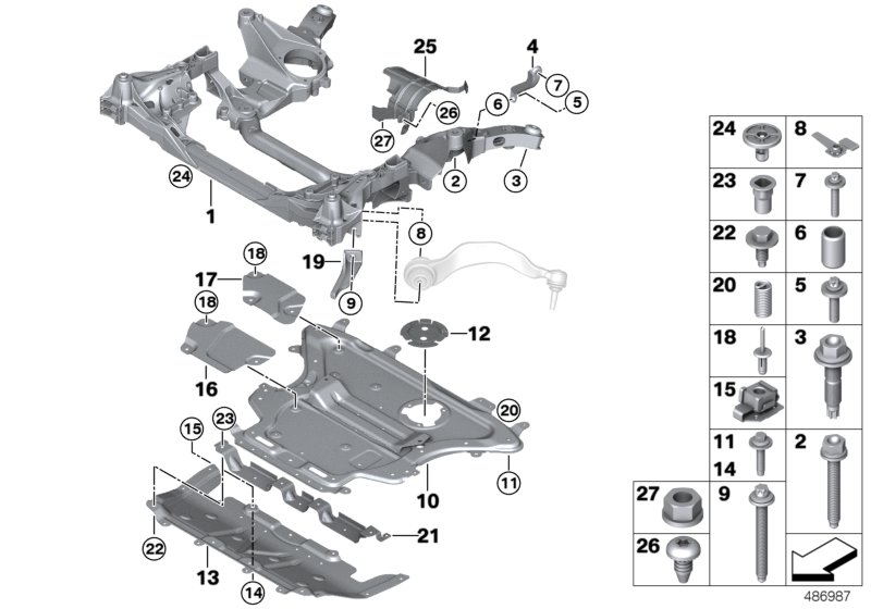 Front axle support, 4-wheel