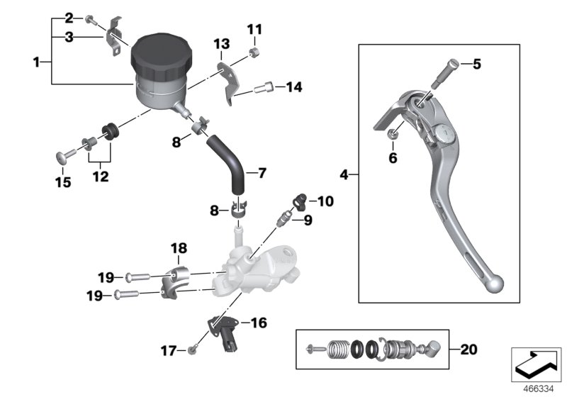 Single parts, handbrake lever