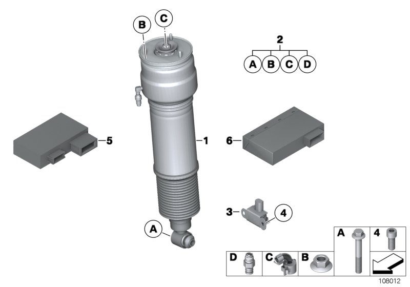 Air spring strut, rear/control units