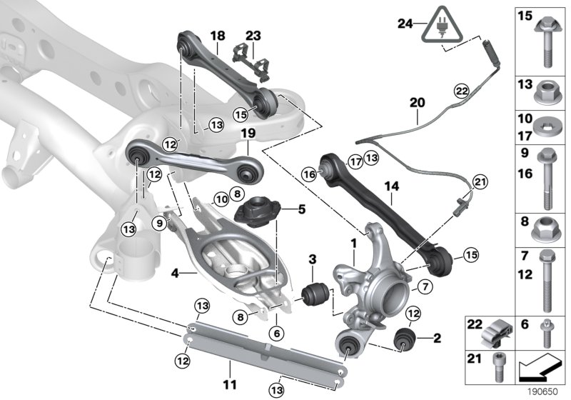Rear axle support/wheel suspension