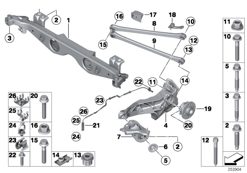 Rr axle support, wheel susp.,whl bearing