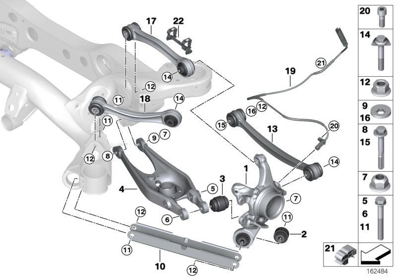 Rear axle support/wheel suspension
