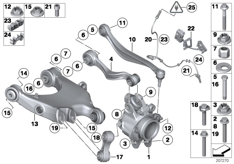 Rear axle support/wheel suspension