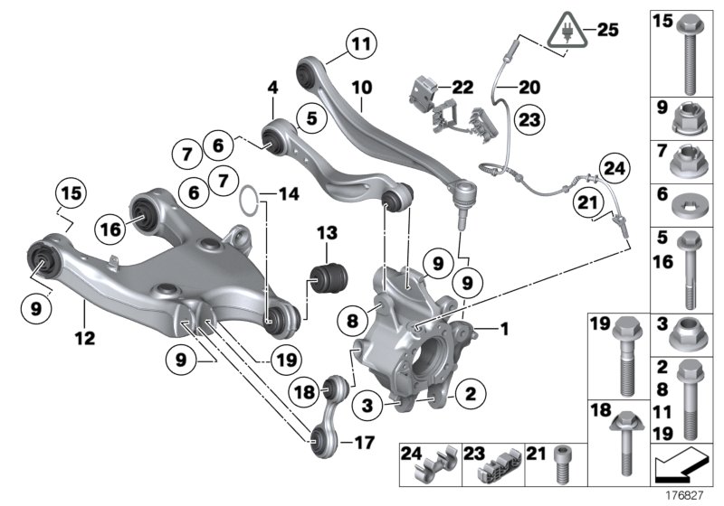 Rear axle support/wheel suspension
