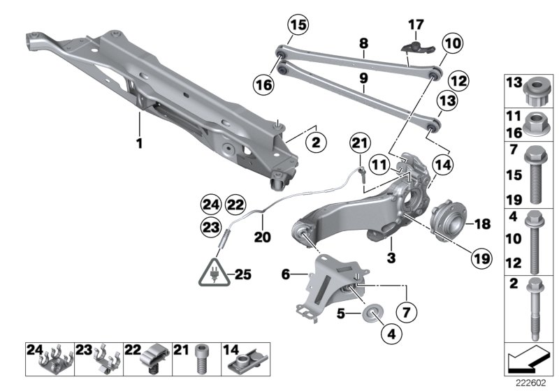 Rr axle support, wheel susp.,whl bearing