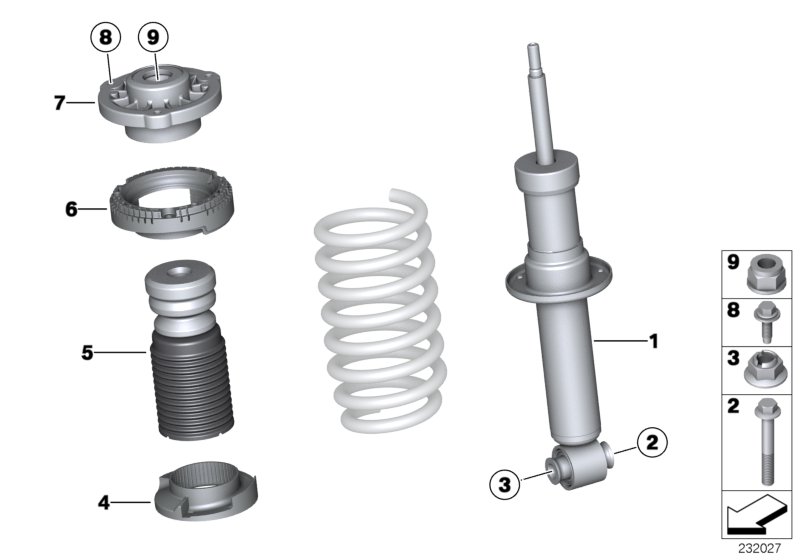 Rear spring strut mounting parts