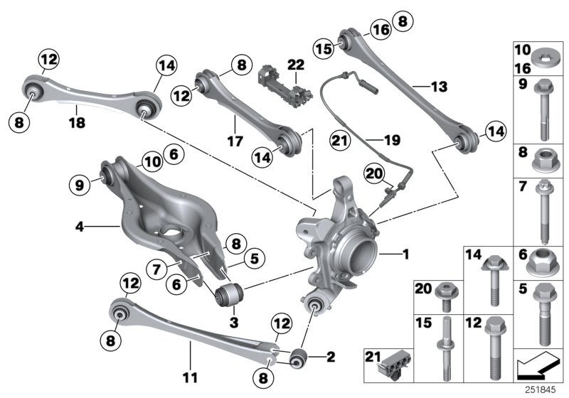 Rear axle support/wheel suspension