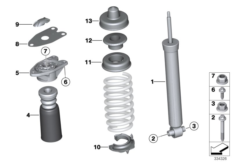 Single components for rear spring strut