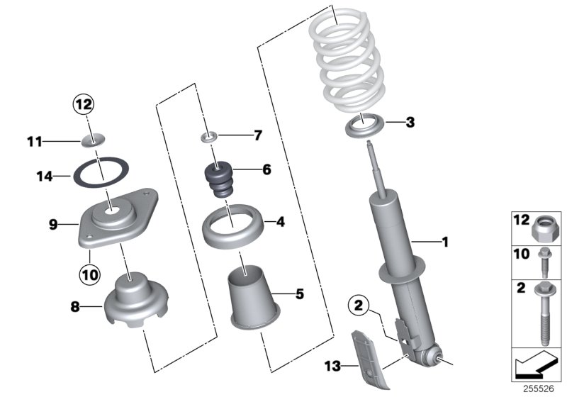Single components for rear spring strut