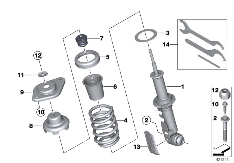 Single components for rear spring strut