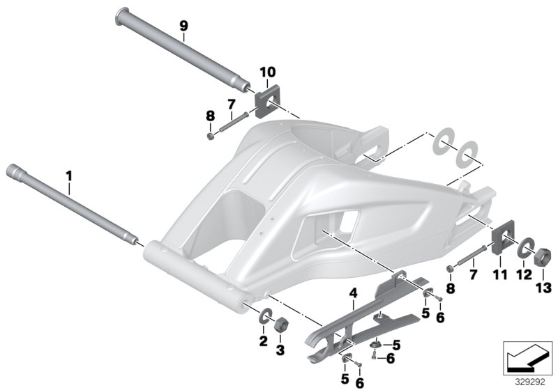 Rear axle swinging fork - mounting parts