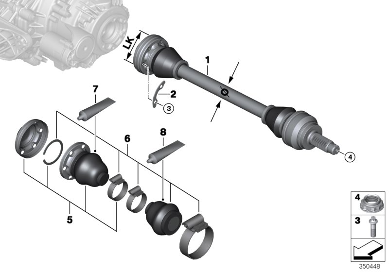 Rear axle differential QMV output shaft