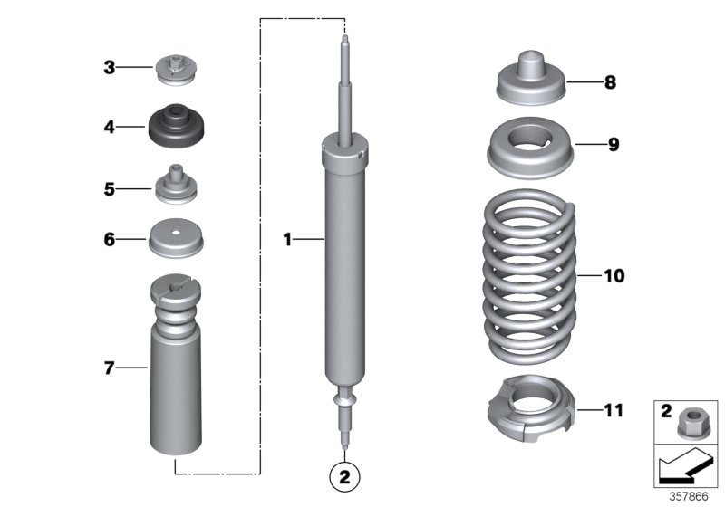 Rear spring strut mounting parts