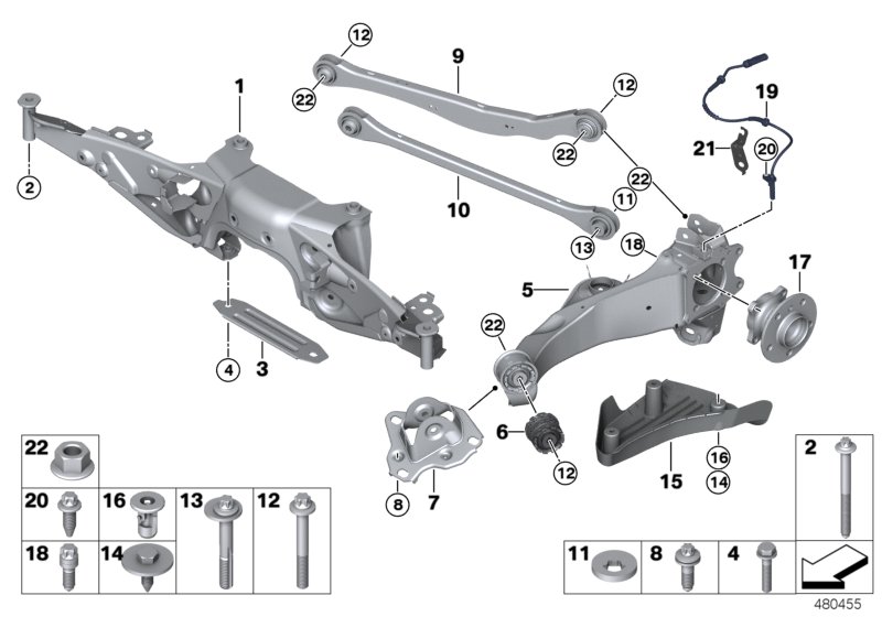 Rr axle support, wheel susp.,whl bearing