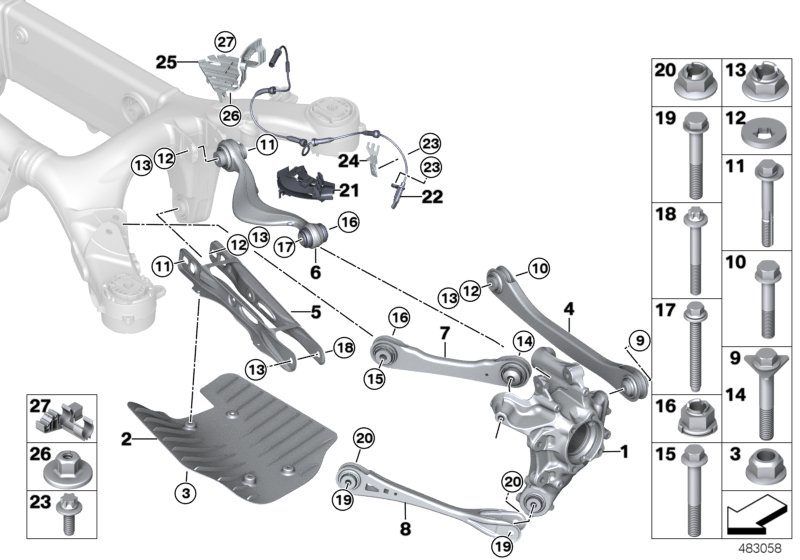 Rear axle support/wheel suspension