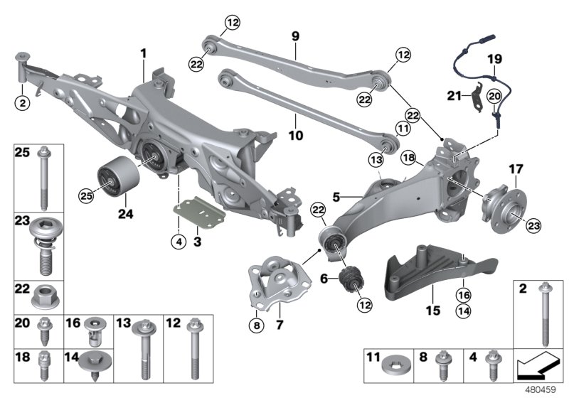 Rr axle support, wheel susp.,whl bearing