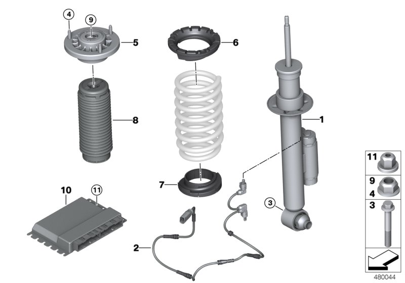 Spring strut rear var.damp.ctr./ctr.unit