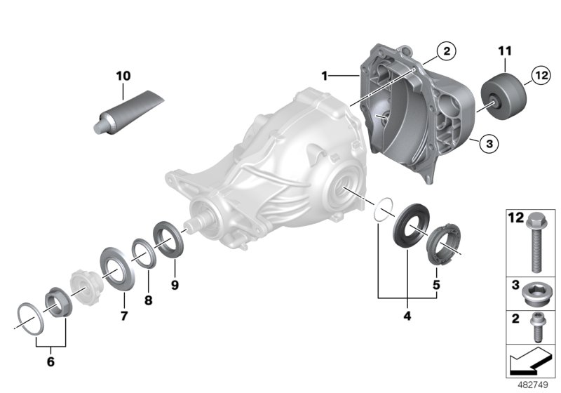Rear axle diff.separate components - 215
