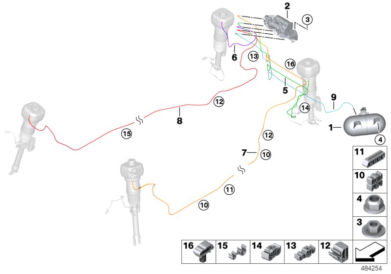 Levelling device/tubing/attaching parts
