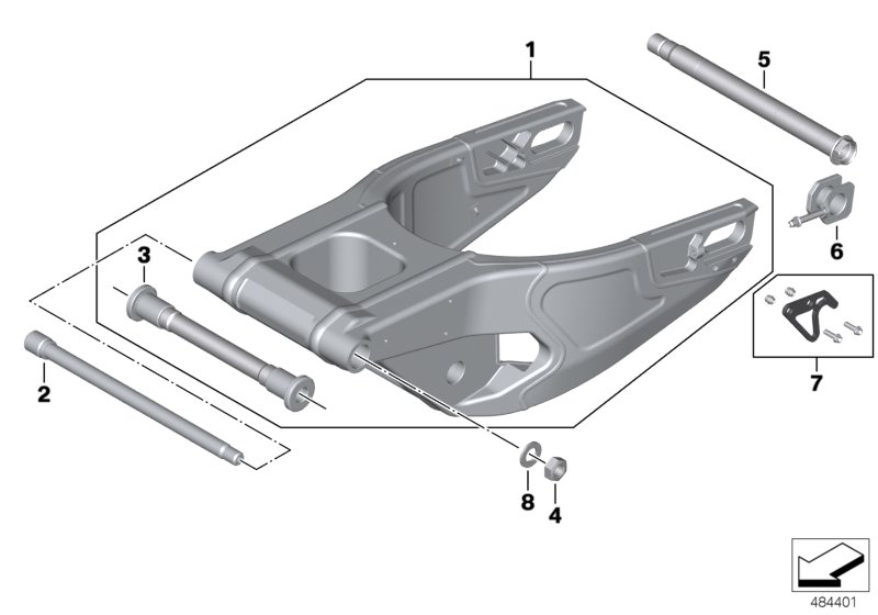 Rear swinging fork with bearing