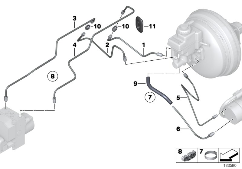 Set of brake pipes, engine compartment