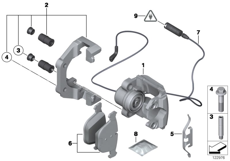 Rear wheel brake, brake pad sensor