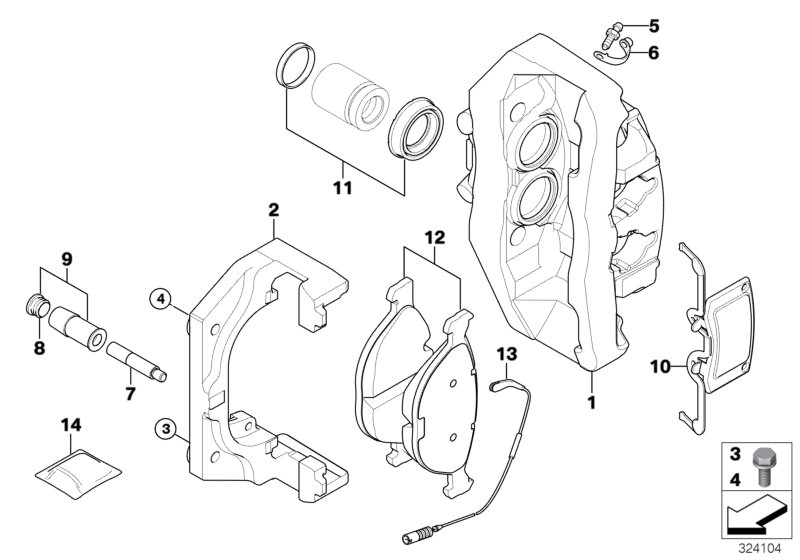 Front wheel brake, brake pad sensor