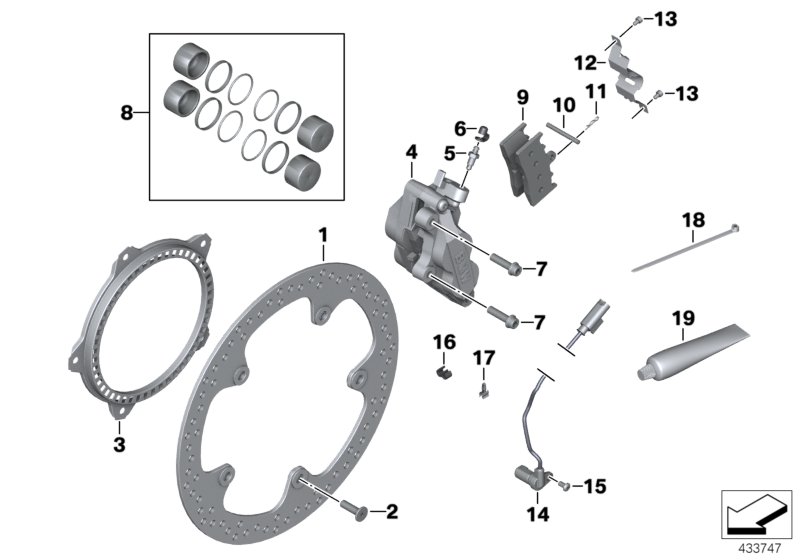 Front brake, retrofit, rivet kit