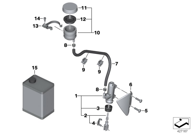 Rear brake master cylinder w container