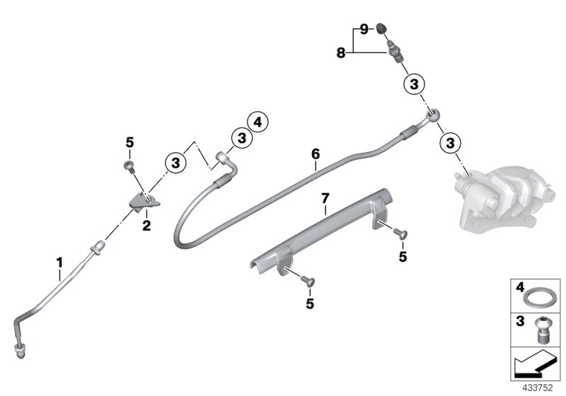 Brake line, rear, without ABS