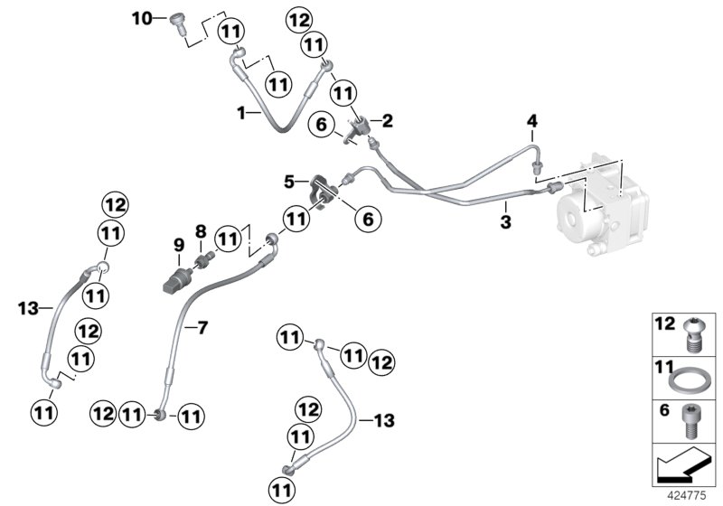 Brake pipe front ABS