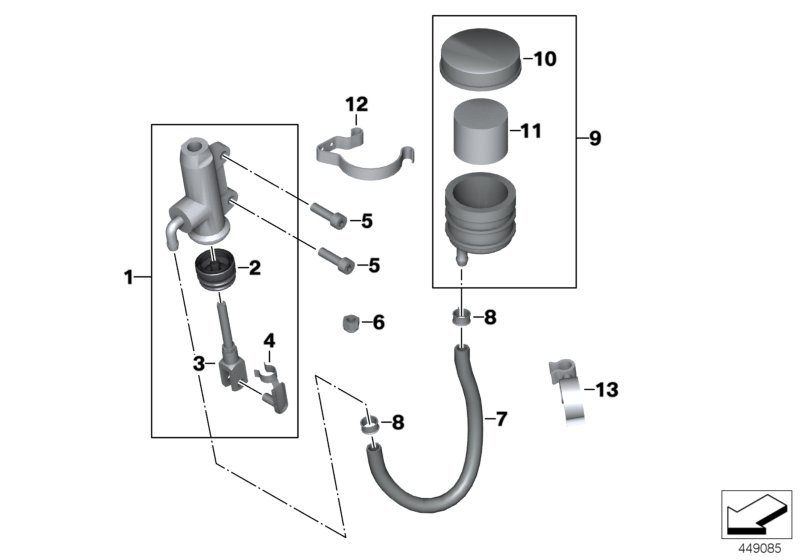 Rear brake master cylinder w container