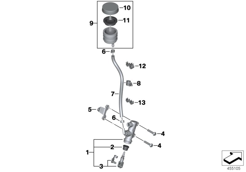 Rear brake master cylinder w container