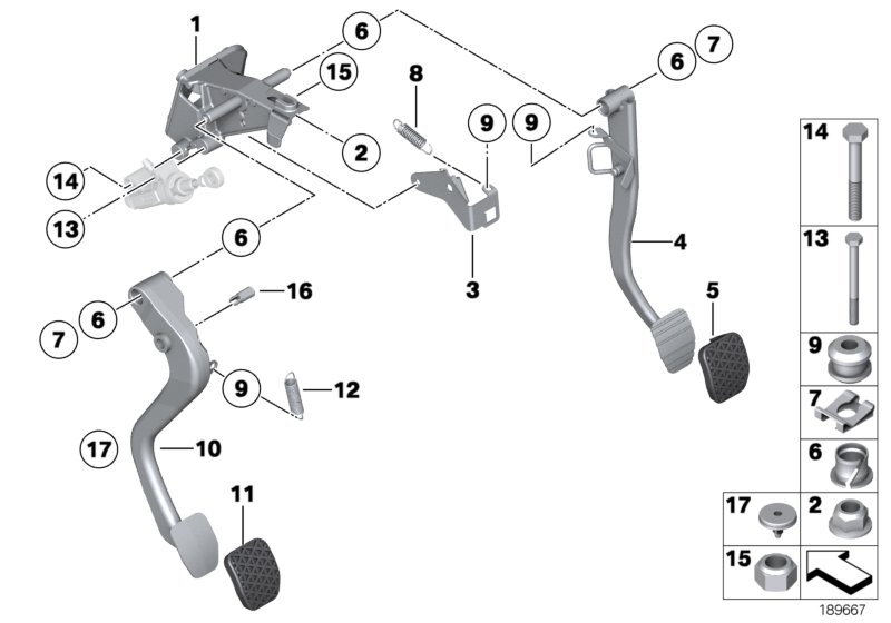 Pedals with return spring