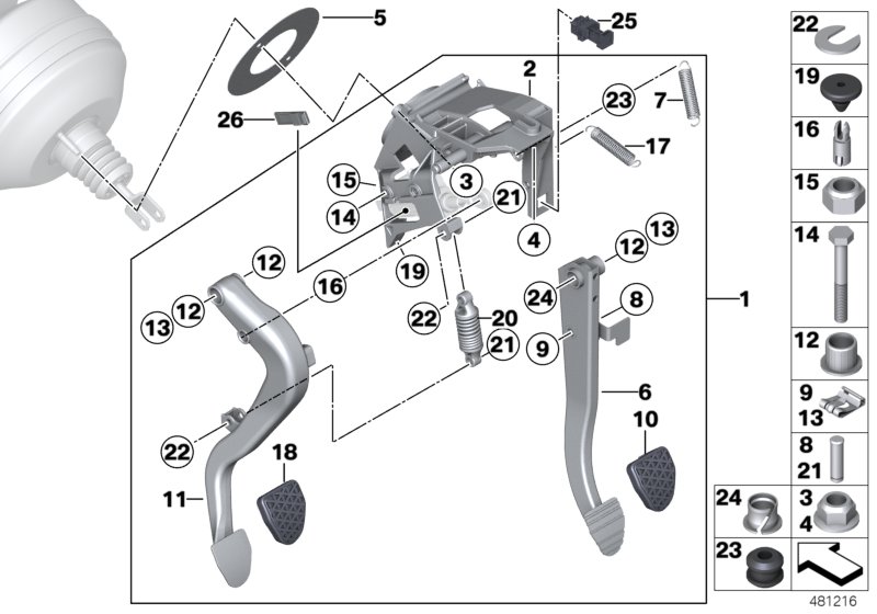 Pedal assy w over-centre helper spring