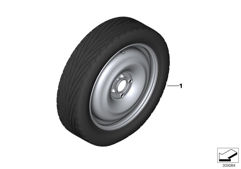 Set emergency wheel with tyre