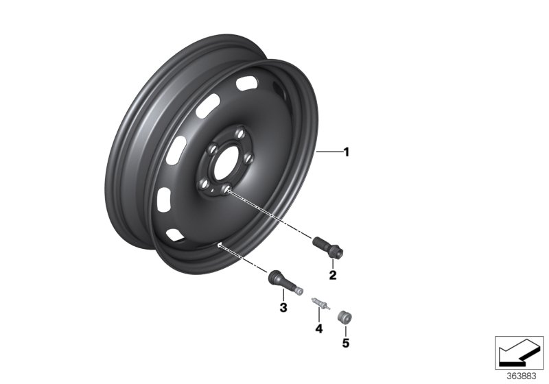 Compact spare wheel, steel, black